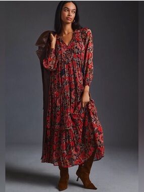 By Anthropologie The Marais Printed Chiffon Maxi Dress